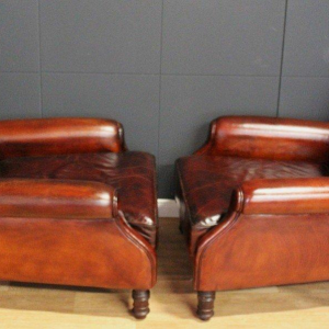 Pair of restored leather armchairs from the Château de Beauchêne in Saint-Saturnin-du-Limet, France, circa 1880