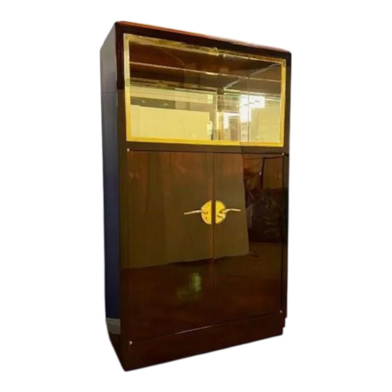 Art Deco display case or bar, veneer and polished brass, France circa 1930 - restored