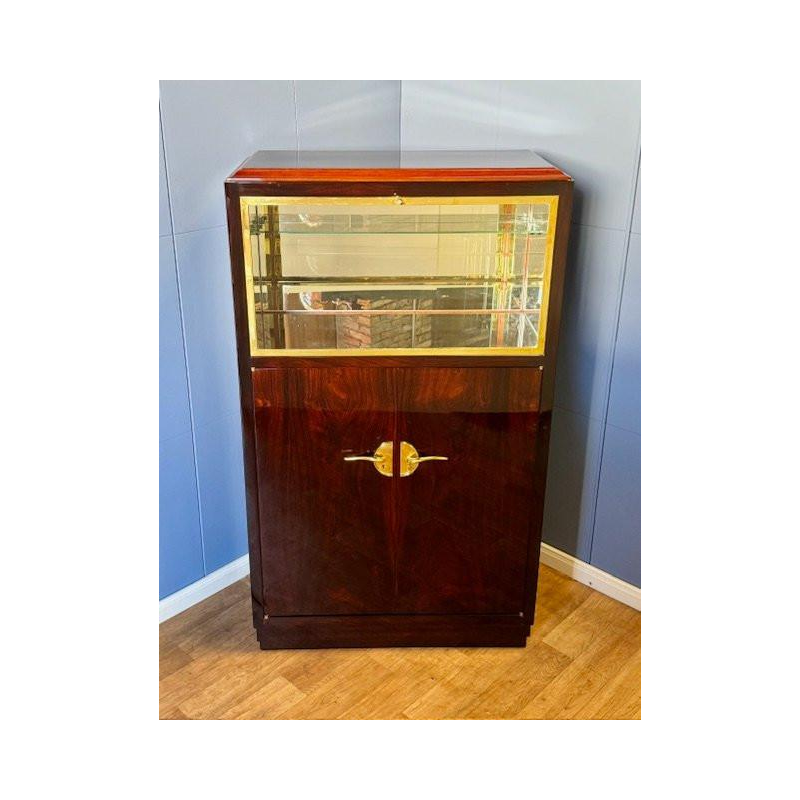 Vitrine ou bar Art Déco, placage et laiton poli, France vers 1930 - restauré