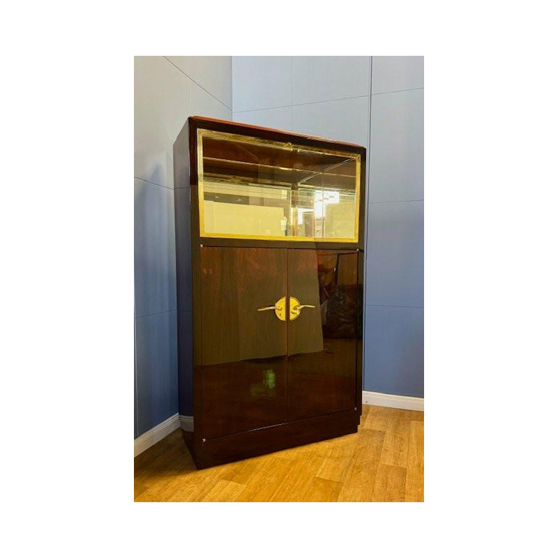 Art Deco display case or bar, veneer and polished brass, France circa 1930 - restored