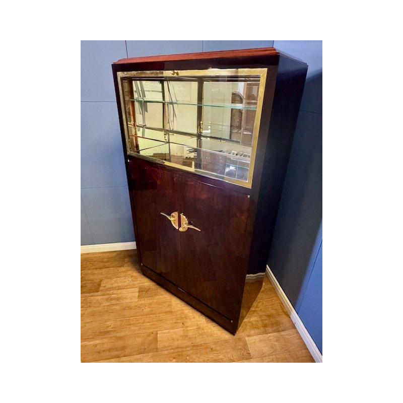 Vitrine ou bar Art Déco, placage et laiton poli, France vers 1930 - restauré