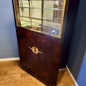 Art Deco vitrine of bar, fineer en gepolijst messing, Frankrijk circa 1930 - gerestaureerd