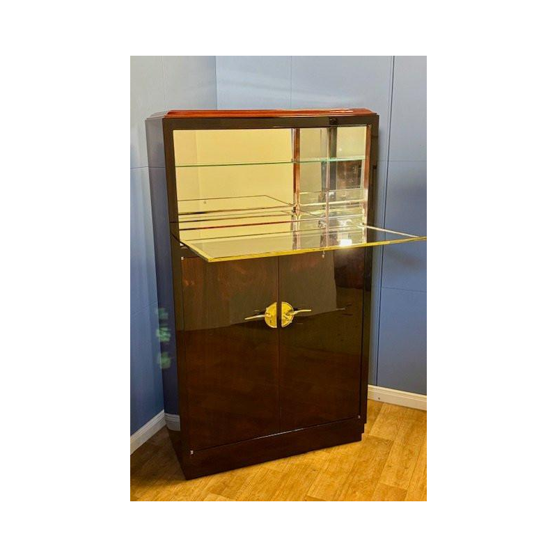 Vitrine ou bar Art Déco, placage et laiton poli, France vers 1930 - restauré