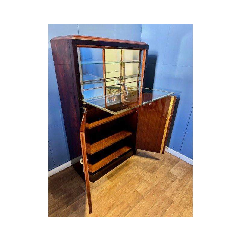 Art Deco display case or bar, veneer and polished brass, France circa 1930 - restored
