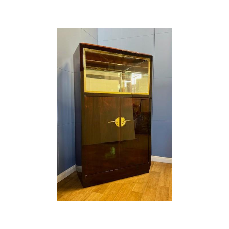 Art Deco display case or bar, veneer and polished brass, France circa 1930 - restored