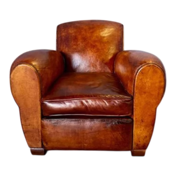 Fauteuil club classique Art Déco en cuir - France vers 1920
