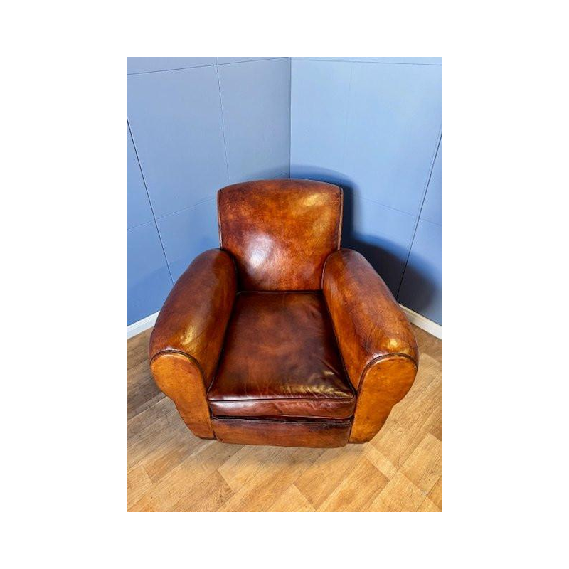 Fauteuil club classique Art Déco en cuir - France vers 1920