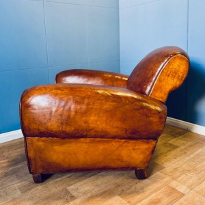 Klassieke Art Deco leren clubfauteuil - Frankrijk circa 1920