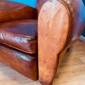 Klassieke Art Deco leren clubfauteuil - Frankrijk circa 1920