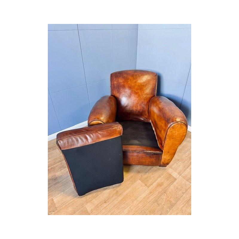 Klassieke Art Deco leren clubfauteuil - Frankrijk circa 1920