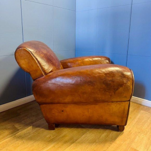 Klassieke Art Deco leren clubfauteuil - Frankrijk circa 1920