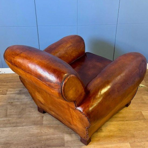 Klassieke Art Deco leren clubfauteuil - Frankrijk circa 1920