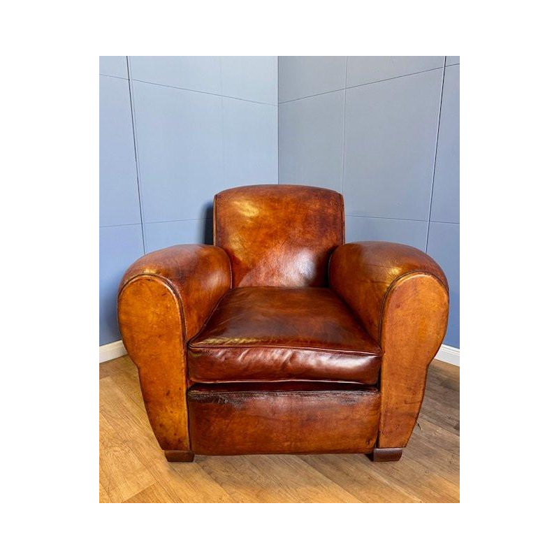 Fauteuil club classique Art Déco en cuir - France vers 1920