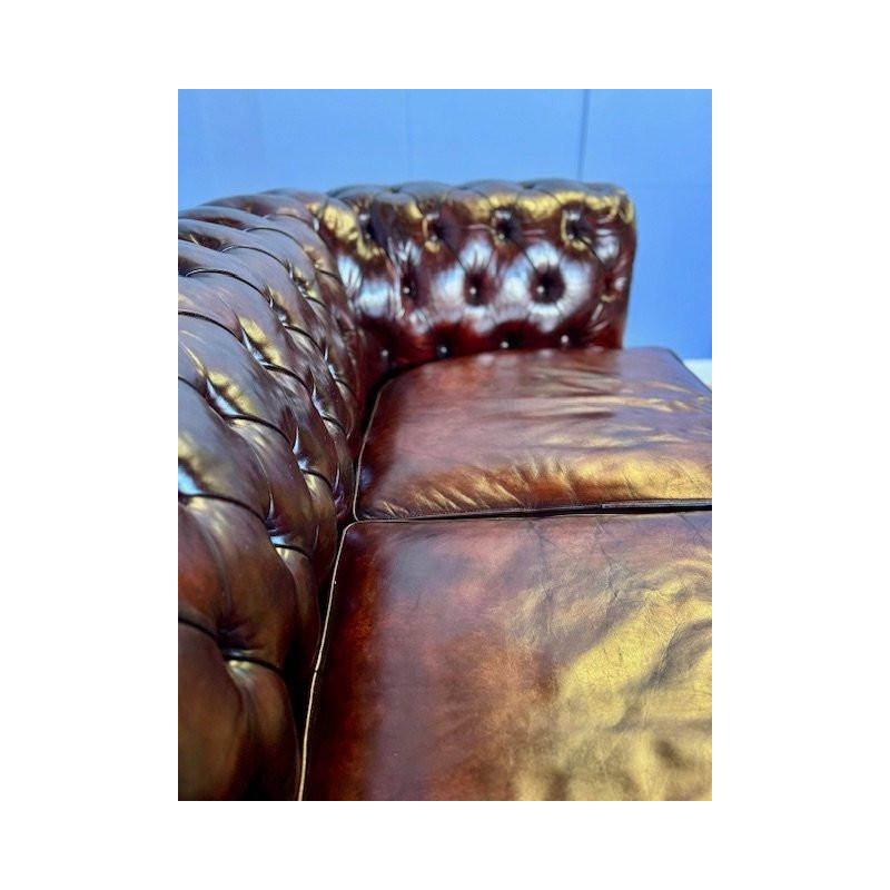 Engelse Chesterfield-tweezitsbank, origineel gepolijst leer, circa 1960/70