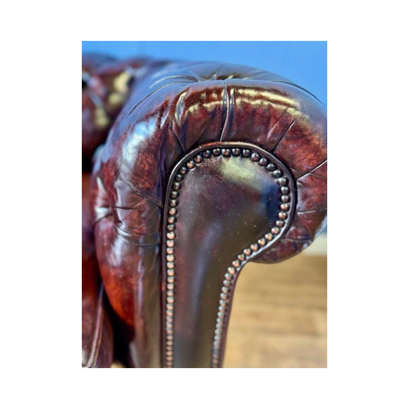 Engelse Chesterfield-tweezitsbank, origineel gepolijst leer, circa 1960/70