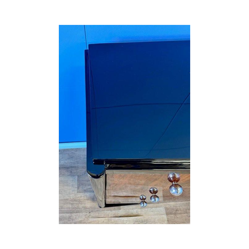 Commode Art Déco en ronce de noyer & laque noire, ca 1930