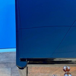 Art Deco chest of drawers in burr walnut and black lacquer, circa 1930