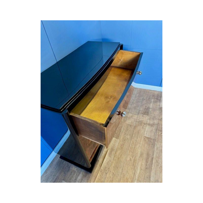 Commode Art Déco en ronce de noyer & laque noire, ca 1930