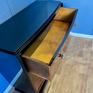 Commode Art Déco en ronce de noyer & laque noire, ca 1930
