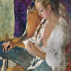 Pierre-Laurent BRENOT “De Oker Fauteuil I” Vader van de Franse pin-up, olieverf op doek