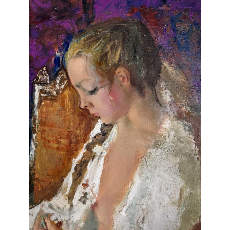 Pierre-Laurent BRENOT “The Ochre Armchair I” Father of the French pin-up, oil on canvas