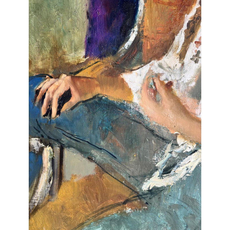 Pierre-Laurent BRENOT «Le fauteuil ocre I» Père de la pin-up à la française, huile sur toile