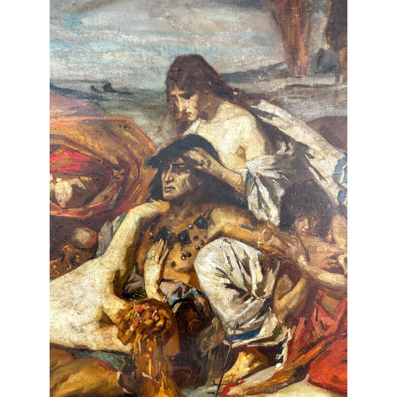 Fernand Cormon, huile sur toile, étude préparatoire "La Mort de Ravana", 1875