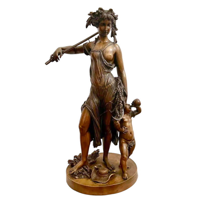 CLODION Claude Michel « Jeune femme et Bacchus enfant » sculpture en bronze