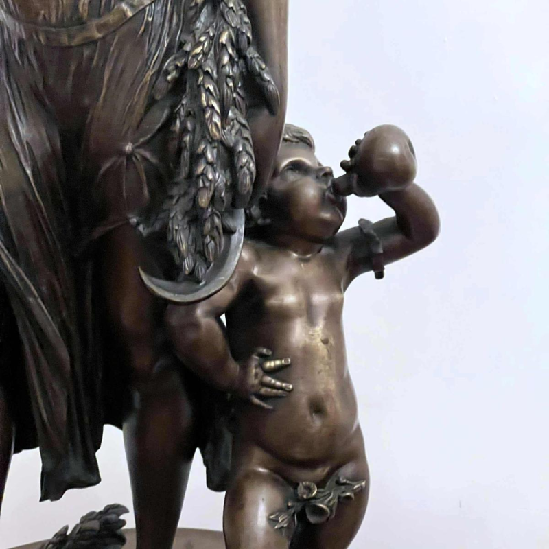 CLODION Claude Michel “Jonge vrouw en kind Bacchus” bronzen sculptuur