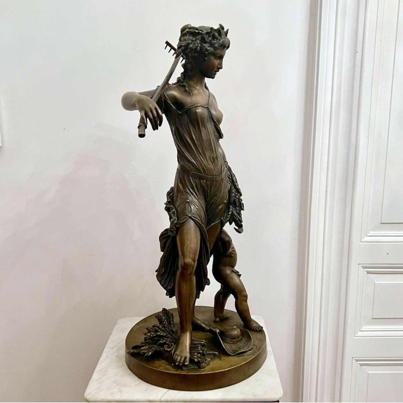 CLODION Claude Michel “Young Woman and Child Bacchus” bronze sculpture