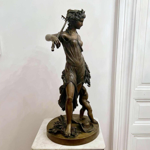 CLODION Claude Michel « Jeune femme et Bacchus enfant » sculpture en bronze