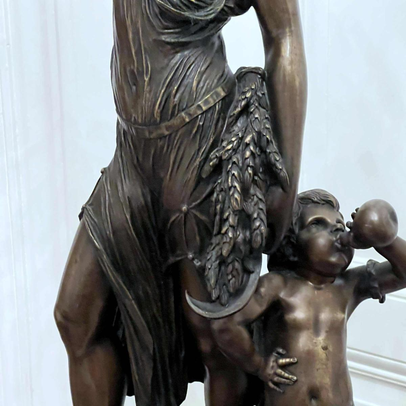 CLODION Claude Michel “Jonge vrouw en kind Bacchus” bronzen sculptuur