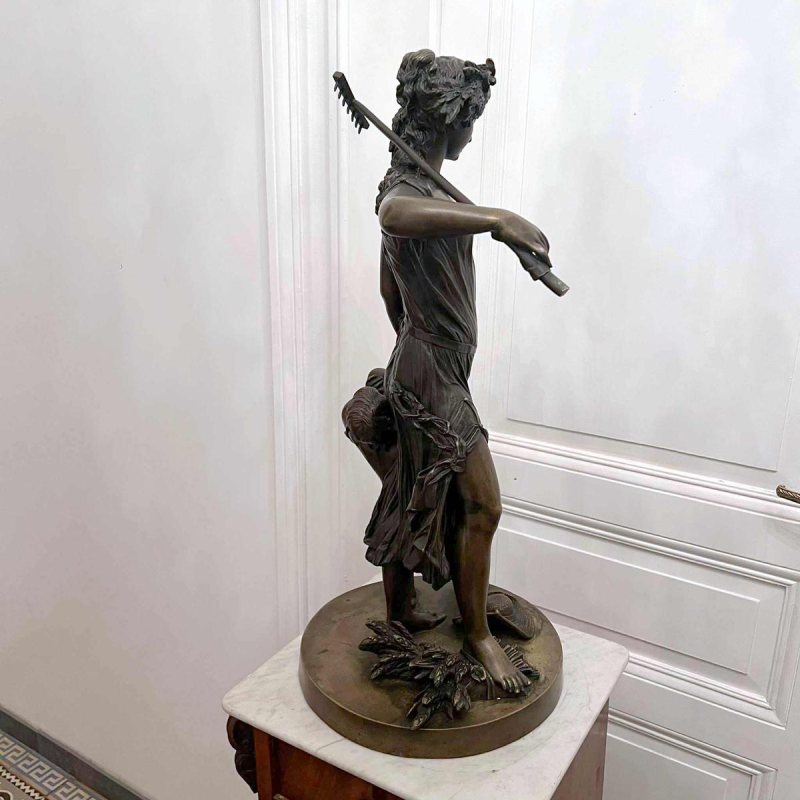 CLODION Claude Michel “Jonge vrouw en kind Bacchus” bronzen sculptuur