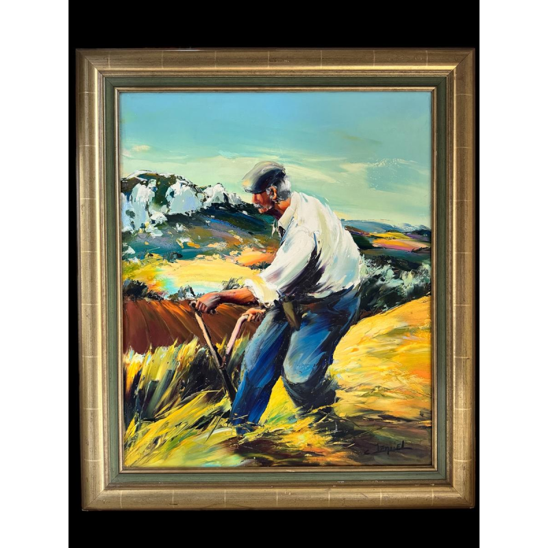 Christian JEQUEL «Paysan aux champs en Provence» peinture huile sur toile, expressionnisme