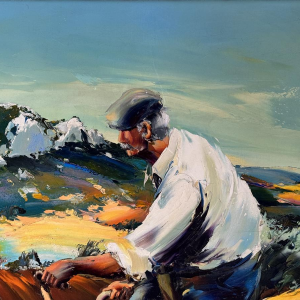 Christian JEQUEL «Paysan aux champs en Provence» peinture huile sur toile, expressionnisme