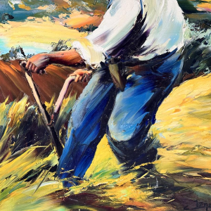 Christian JEQUEL «Paysan aux champs en Provence» peinture huile sur toile, expressionnisme