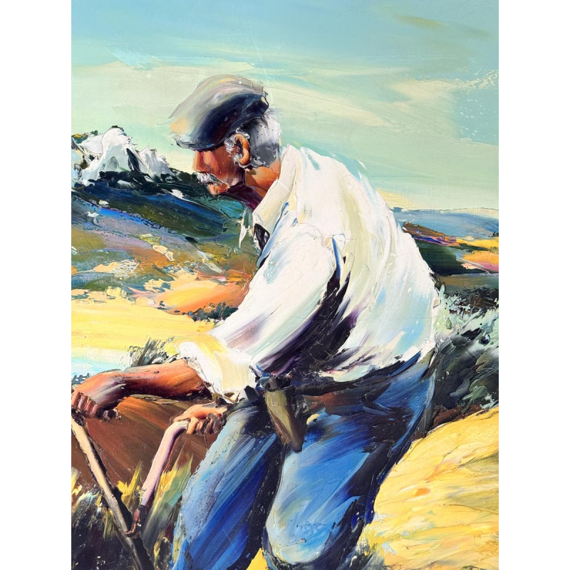 Christian JEQUEL «Paysan aux champs en Provence» peinture huile sur toile, expressionnisme