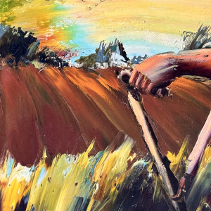 Christian JEQUEL «Paysan aux champs en Provence» peinture huile sur toile, expressionnisme