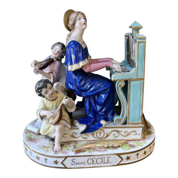 Manufacture Achille-Bloch Paris - Sainte Cécile - Statuette en porcelaine française, ca 1900