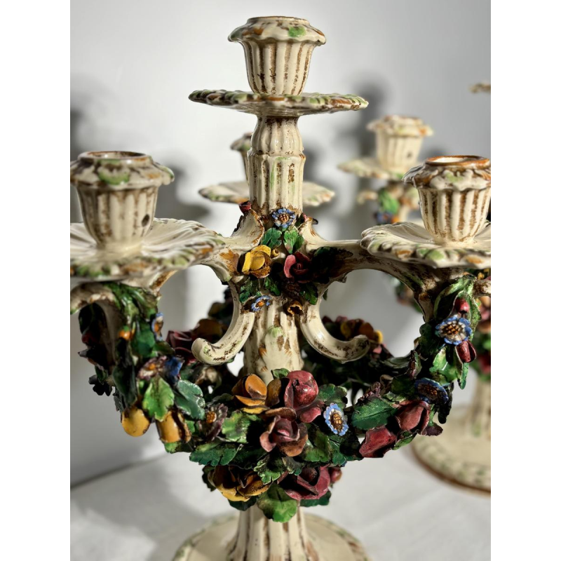 Pair of ceramic 'fiori applicati' candelabra from Bassano, Italy - 1920/1940