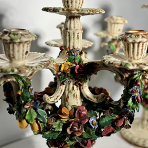 Pair of ceramic 'fiori applicati' candelabra from Bassano, Italy - 1920/1940