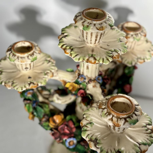 Pair of ceramic 'fiori applicati' candelabra from Bassano, Italy - 1920/1940