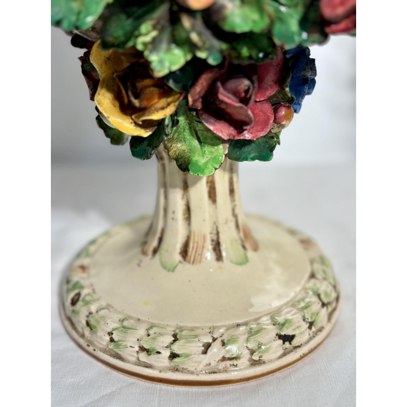 Pair of ceramic 'fiori applicati' candelabra from Bassano, Italy - 1920/1940