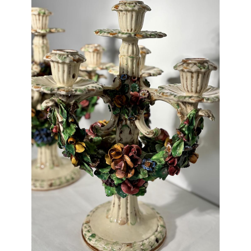 Pair of ceramic 'fiori applicati' candelabra from Bassano, Italy - 1920/1940