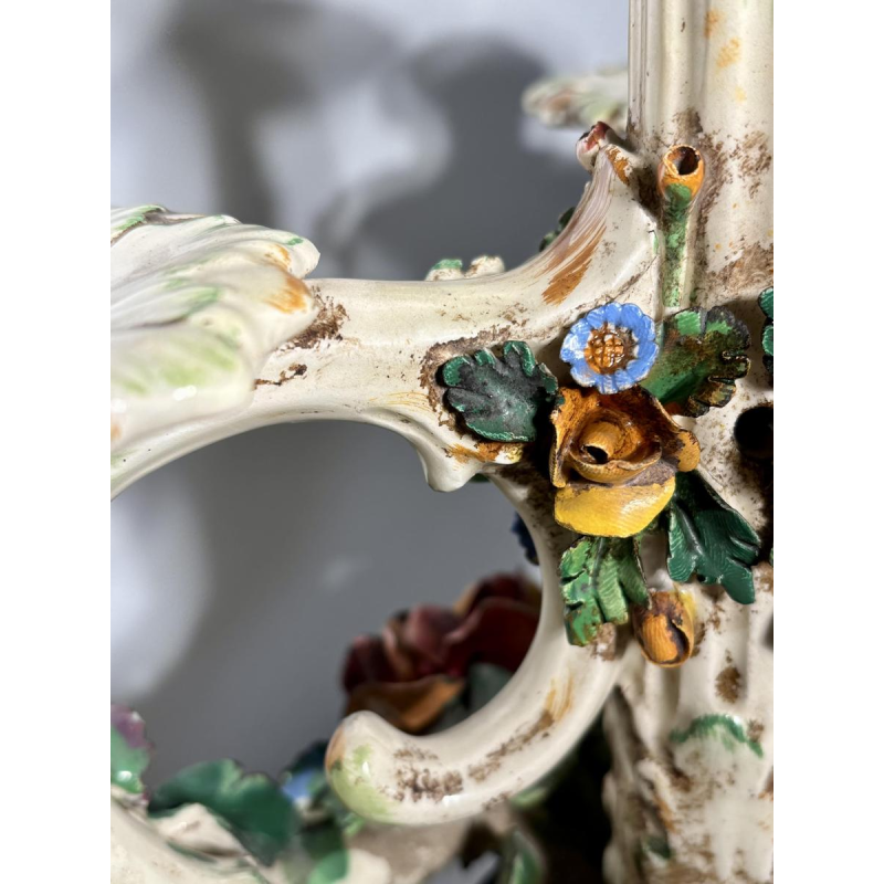 Paire de candélabres en céramique 'fiori applicati' de Bassano, Italie - 1920/1940