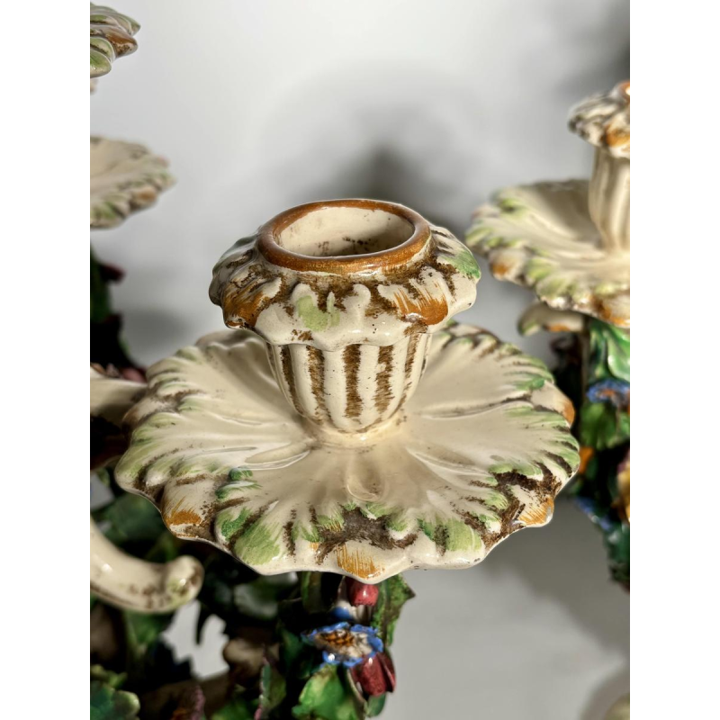 Paire de candélabres en céramique 'fiori applicati' de Bassano, Italie - 1920/1940
