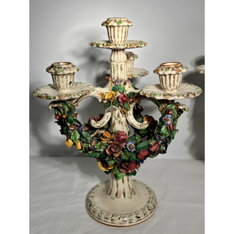 Pair of ceramic 'fiori applicati' candelabra from Bassano, Italy - 1920/1940