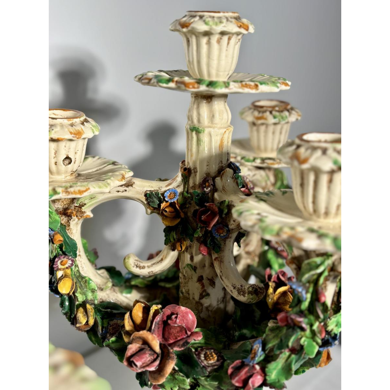 Paire de candélabres en céramique 'fiori applicati' de Bassano, Italie - 1920/1940