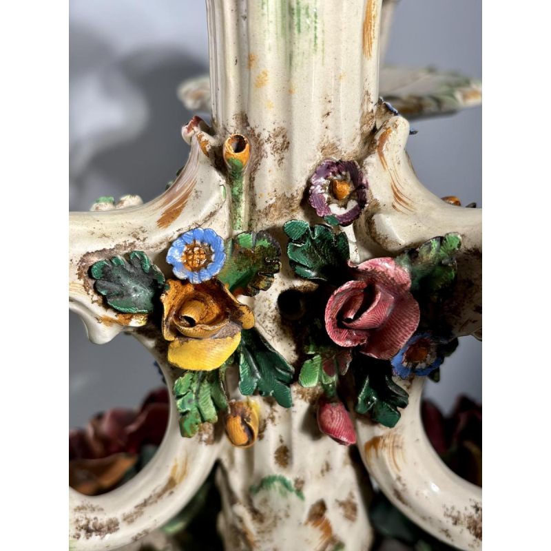 Paire de candélabres en céramique 'fiori applicati' de Bassano, Italie - 1920/1940