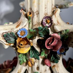 Paire de candélabres en céramique 'fiori applicati' de Bassano, Italie - 1920/1940